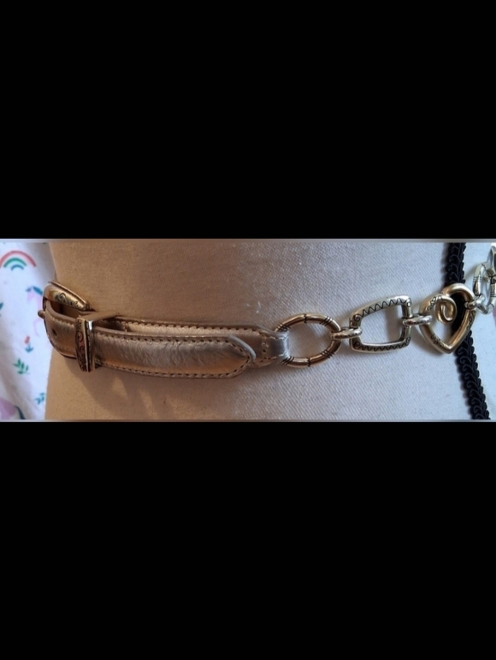 Vintage Y2K Brighton Silver Leather Boho Casual Everyday Belt w/ Hearts 36in